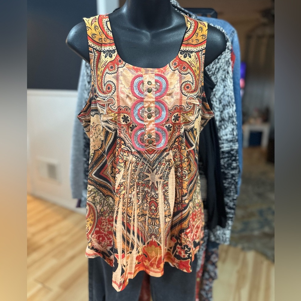 ONE WORLD Multicolor Paisley Tank Top